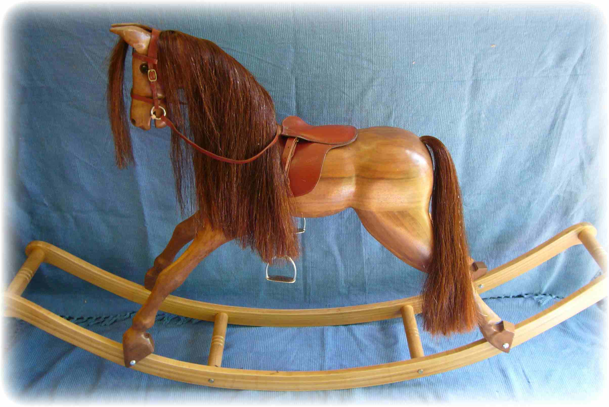 Medium Sized Teak Rocking Horse on Bow Rockers